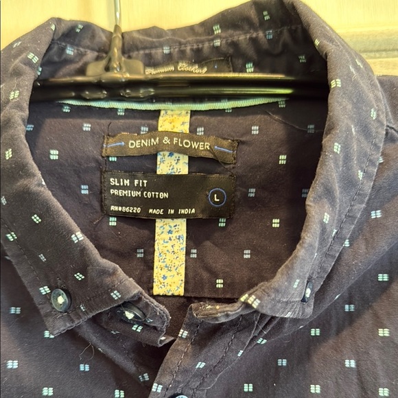 Denim & Flower  Men's Navy Blue Polka Dot Shirt - Picture 3 of 6